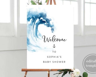 Ocean Baby Shower Welcome Sign, Sea Baby Shower Welcome Sign Printable, Beach Baby Shower Welcome Sign, Nautical Welcome Sign Template, N5