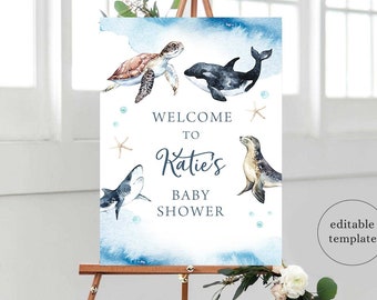 Under the Sea Baby Shower Welcome Sign, Ocean Baby Shower Welcome Sign, Turtle Sea Ocean Baby Shower Welcome Sign Boy, T20