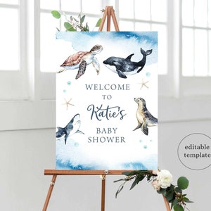 Under the Sea Baby Shower Welcome Sign, Ocean Baby Shower Welcome Sign, Turtle Sea Ocean Baby Shower Welcome Sign Boy, T20