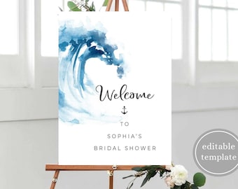 Beach Bridal Shower Welcome Sign Printable, Sea Ocean Bridal Shower Welcome Sign, Nautical Bridal Shower Welcome Sign, N5