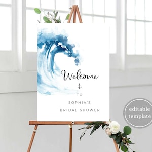 Beach Bridal Shower Welcome Sign Printable, Sea Ocean Bridal Shower Welcome Sign, Nautical Bridal Shower Welcome Sign, N5