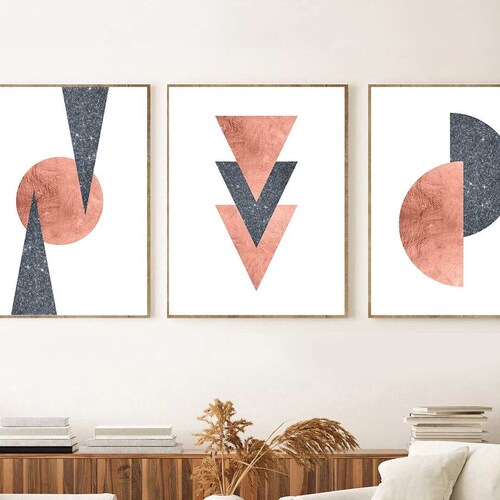Rose Gold Wall Art Set Geometric Wall Art Set of 3 Modern Etsy