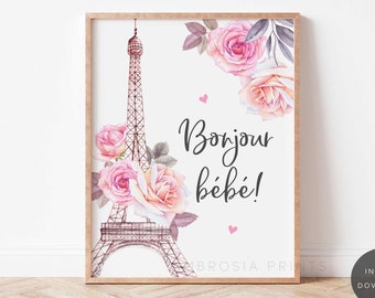 Paris Baby Shower Decorations, Paris Baby Shower Theme, French Baby Shower, Eiffel Tower, Oh La La, Bonjour Bebe, Paris Table Signs, P3