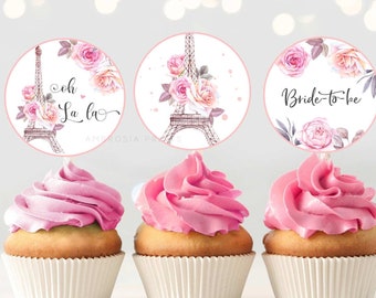 Paris Bridal Shower Cupcake Toppers Printable, French Paris Bridal Shower Decorations, Eiffel Tower, Oh La La, Paris Bridal Shower Theme, P3