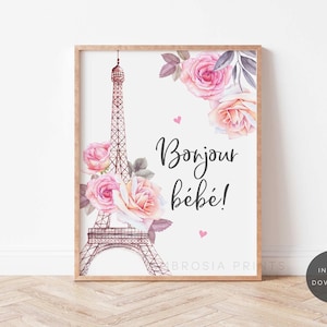 Paris Baby Shower Decorations, Paris Baby Shower Theme, French Baby Shower, Eiffel Tower, Oh La La, Bonjour Bebe, Paris Table Signs, P3
