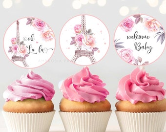 Paris Baby Shower Cupcake Toppers Printable, French Paris Baby Shower Decorations, Eiffel Tower, Oh La La, Paris Baby Shower Theme, P3