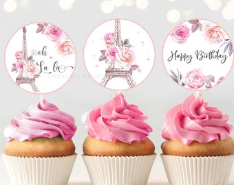 Paris Birthday Decorations, Paris Birthday Cupcake Toppers Printable, French Birthday Party, Eiffel Tower Oh La La, Paris Birthday Theme, P3