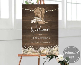 Country Bridal Shower Welcome Sign Printable, Rustic Bridal Shower Welcome Sign, Western Bridal Shower, Cowgirl Boots, Country Wedding Sign