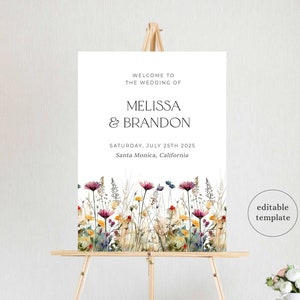 Wildflower bruiloft welkom teken sjabloon, Boho bruiloft welkom teken, rustieke bruiloft welkom teken, wilde bloemen bruiloft welkom, WF3
