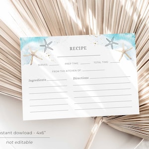 Tarjeta de receta de despedida de soltera en la playa imprimible, tarjeta de receta de despedida de soltera en el océano marino, descarga digital, juegos de despedida de soltera en la playa, B10