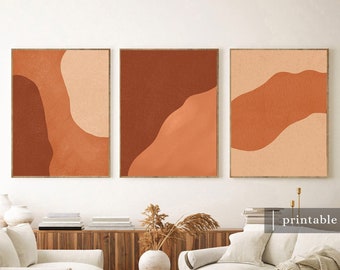 Burnt Orange Prints Set, Terracotta Wall Art, Burnt Orange Wall Art Set of 3, Terracotta Prints, Earth Tone Prints, Mid Century Modern