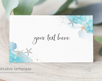 Beach Food Tent Cards Template, Beach Buffet Cards, Food Labels, Sea Shell Ocean Wedding Food Cards Instant Download, Escort Cards, B10