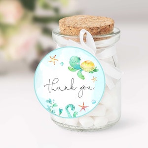 Etiquetas de agradecimiento de baby shower bajo el mar, etiquetas de regalo de playa, etiquetas de favor de tortuga bajo el mar imprimibles, etiquetas de favor de baby shower de playa, T16
