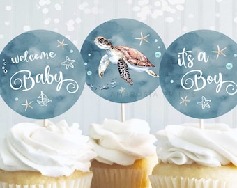 Under the Sea Baby Shower Decorations, Beach Baby Shower Cupcake Toppers Printable, Under the Sea Baby Shower Decor, Ocean Baby Shower, TR1