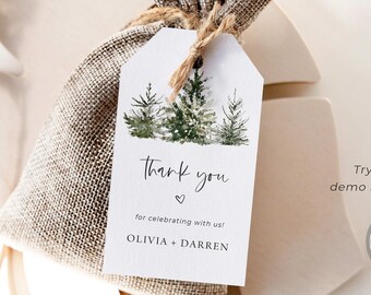 Winter Wedding Thank You Tag Template, Christmas Bridal Shower Thank You Tags, Pine Tree Thank You Tag, Christmas Wedding Gift Tags, WN1