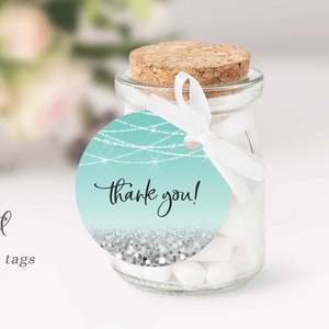 Blue Silver Thank You Tags Printable, Turquoise Favor Tags, Teal Wedding Thank You Tags, Aqua Blue Gift Tags, Turquoise Wedding Tags, T11