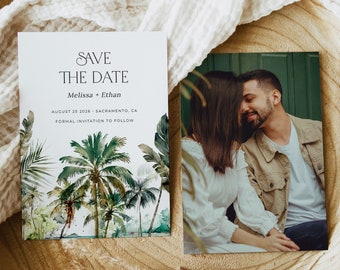 Tropical Save the Date Template Download, Palm Save the Date Digital, Tropical Save the Date with Picture, Beach Wedding Save the Date