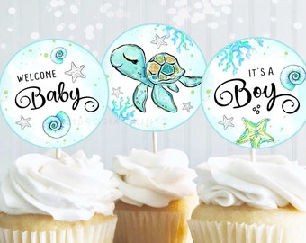 Under the Sea Baby Shower Cupcake Toppers Printable, Under the Sea Baby Shower Decorations, Beach Baby Shower Decor, Ocean Baby Shower, T2