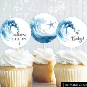 Ocean Baby Shower Cupcake Toppers Printable, Ocean Baby Shower Decorations, Beach Baby Shower Toppers, Sea Baby Shower Decor, N5