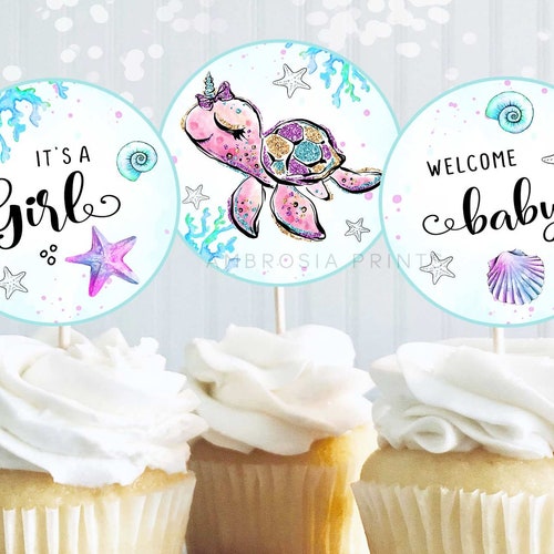 Ocean Baby Shower Cupcake Toppers Printable Ocean Baby Shower Etsy