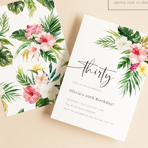Tropical Birthday Invitation Template, Tropical Birthday Invitation Adult, Tropical 30th Birthday Invite, Tropical Anniversary, 50th, T17