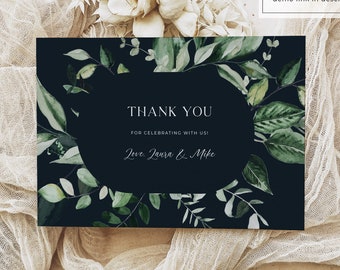 Greenery Thank You Card Template, Editable Botanical Thank You Card Download, Modern Greenery Wedding Thank You, Dark Moody Wedding, D2