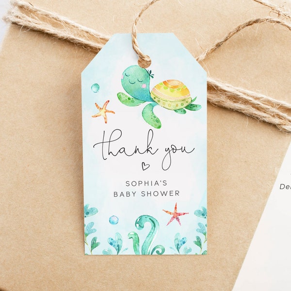 Under the Sea Baby Shower Thank You Tag Template, Beach Baby Shower Gift Tags, Turtle Baby Shower Favor Tags, Under the Sea Decorations, T16