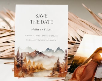 Fall Save the Date Template, Mountain Save the Date, Editable, Forest Wedding, Fall Wedding, Autumn Save the Dates, Rustic Fall Wedding