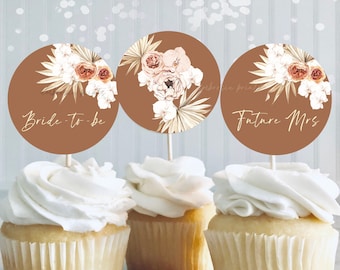 Bridal Shower Cupcake Toppers Printable, Boho Bridal Shower Decorations, Modern Boho Bridal Shower Favor Tags, Desert Bridal Shower, R3