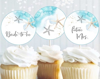 Ocean Bridal Shower Cupcake Toppers Printable, Ocean Bridal Shower Decorations, Beach Bridal Shower Toppers, Sea Bridal Shower Decor, B10