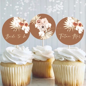 Bridal Shower Cupcake Toppers Printable, Boho Bridal Shower Decorations ...