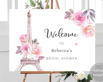 Paris Bridal Shower Welcome Sign Printable, Paris Bridal Shower Decorations, French Bridal Shower, Eiffel Tower Welcome Sign, Digital, P3