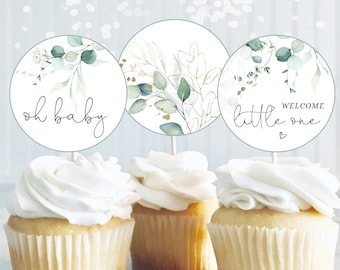 Greenery Baby Shower Decorations, Greenery Baby Shower Cupcake Toppers, Eucalyptus Baby Shower Decorations, Baby Brunch Decor, E1