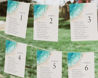 Beach Wedding Seating Chart Template, Ocean Wedding Seating Chart, Sea Wedding Seating Card, Seating Plan Sign, Editable Download, S1