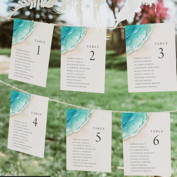 Beach Wedding Seating Chart Template, Ocean Wedding Seating Chart, Sea Wedding Seating Card, Seating Plan Sign, Editable Download, S1