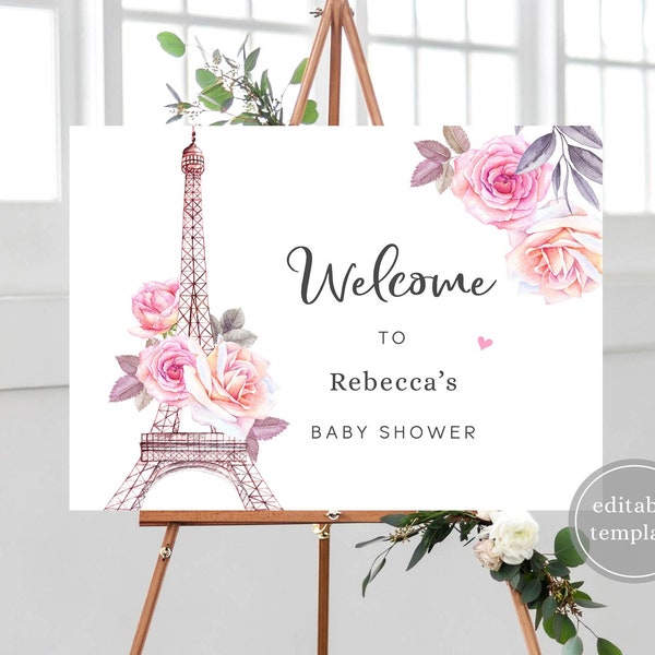 Paris Baby Shower Welcome Sign Printable, Paris Baby Shower Decorations, French Baby Shower, Eiffel Tower Welcome Sign, Digital, P3