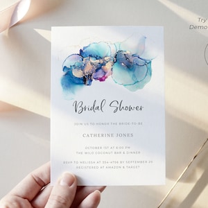 Teal Bridal Shower Invitation Template, Turquoise Bridal Shower Invitation Download, Blue Bridal Shower Invitation Digital, IN1