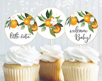 Little Cutie Baby Shower Decorations, Cutie Baby Shower Cupcake Toppers Printable, Clementine Orange Citrus Baby Shower Favors, O1