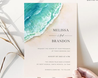 Beach Wedding Invitation Template, Ocean Wedding Invitation Set, Sea Wedding Invitation Instant Download, Beach Wedding Invitation Suite, S1