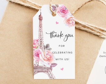 Paris Thank You Tags Printable, Paris Favor Tags, French Paris Bridal Shower Thank You Tags, Paris Baby Shower Gift Tags, Eiffel Tower, P3