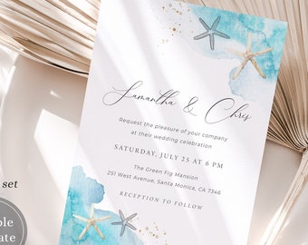 Beach Wedding Invitation Template, Ocean Wedding Invitation Set, Beach Wedding Invitation Instant Download, Sea Wedding Invitation, B10