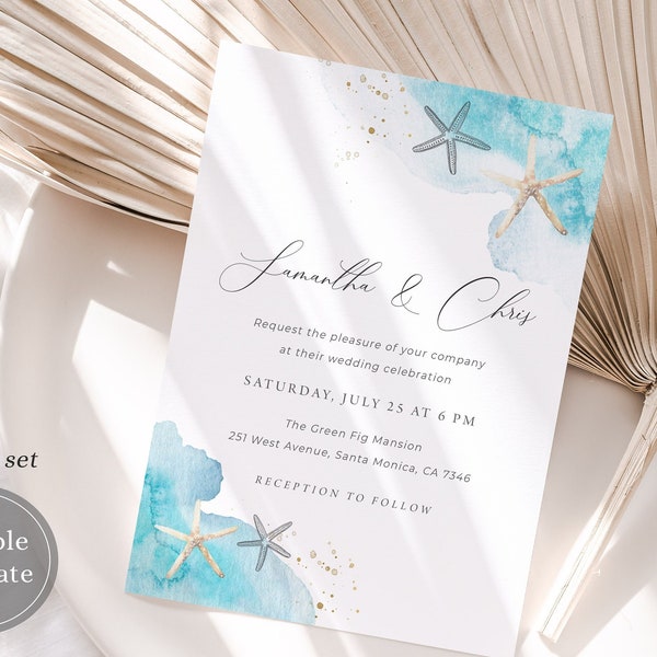 Beach Wedding Invitation Template, Ocean Wedding Invitation Set, Beach Wedding Invitation Instant Download, Sea Wedding Invitation, B10