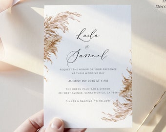 Boho Wedding Invitation Template Download, Pampass Grass Wedding Invitation Suite, Bohemian Wedding, Pampass Wedding Template