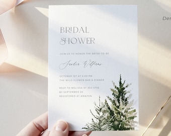Winter Bridal Shower Invitation Template, Pine Tree Forest Bridal Shower Invitation Download, Mountain Bridal Shower Invitation Digital, WN1