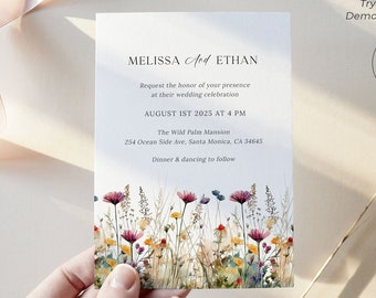 Wildflower Wedding Invitation Template,  Floral Rustic Wedding Suite, Wild Flowers Wedding Invitation Download, Modern Floral Wedding, WF3