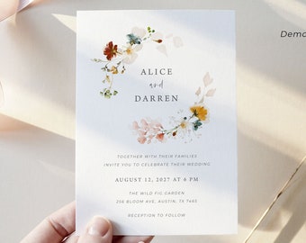 Wildblumen HochzeitSeinladung, Minimalistische Hochzeitseinladung, Minimalistische Hochzeitseinladung, Florale Hochzeitsvorlage, Wilde Blumen