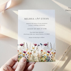 Modèle d'invitation de mariage de fleurs sauvages, suite de mariage rustique floral, téléchargement d'invitation de mariage de fleurs sauvages, mariage floral moderne, WF3