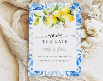 Lemon Save the Date Template, Citrus Save the Date Instant Download, Mediterranean Save the Date, Italian Save the Date Template