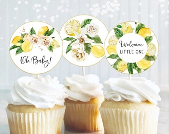 Citroen baby shower decoraties, citroen baby shower cupcake toppers afdrukbaar, citroen baby shower gunsten, citrus baby shower decor, L2