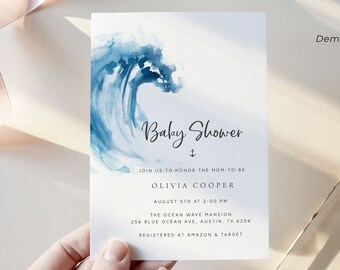 Oceaan Baby Shower Uitnodiging Sjabloon, Strand Baby Douche Uitnodiging Sjablonen, Zee Baby Douche Uitnodiging, Nautische Baby Douche Uitnodiging, N5